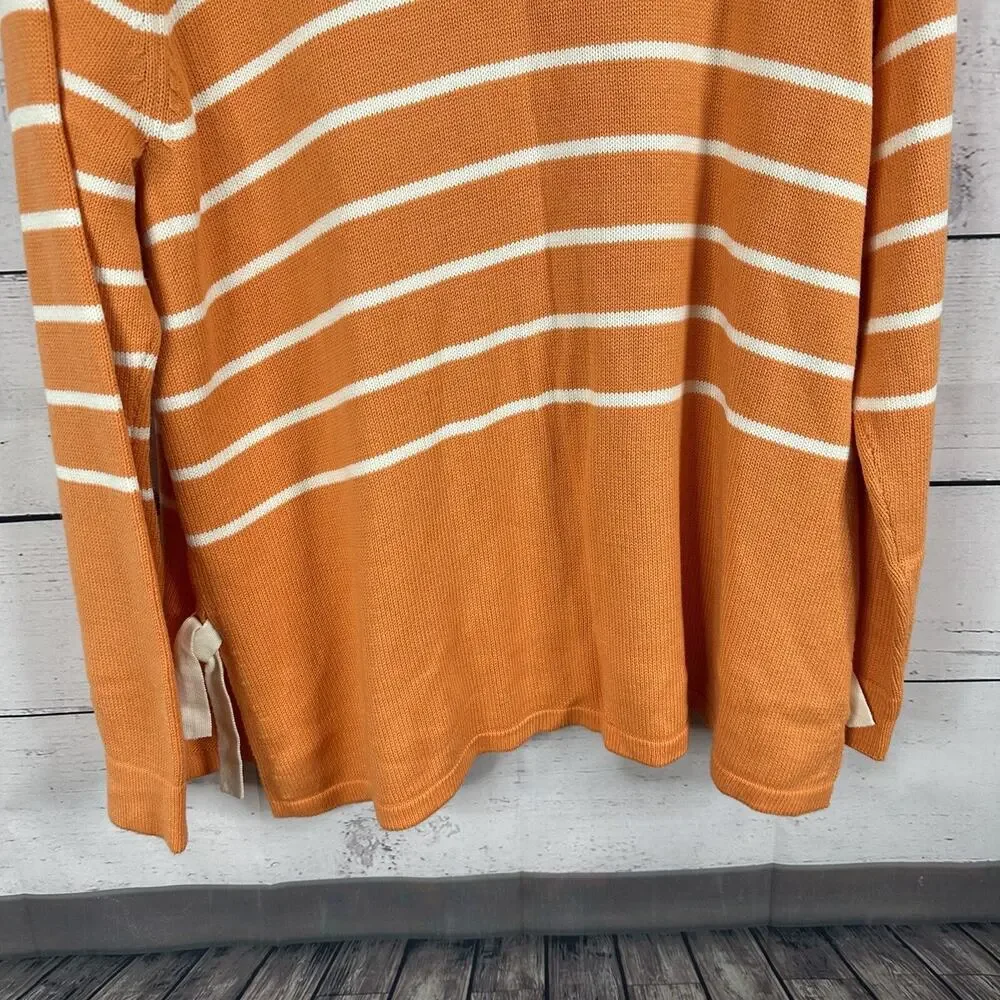 J Jill Sweater Womens XL Orange Striped Knit Boxy‎ Ties Casual Lagenlook Stretch